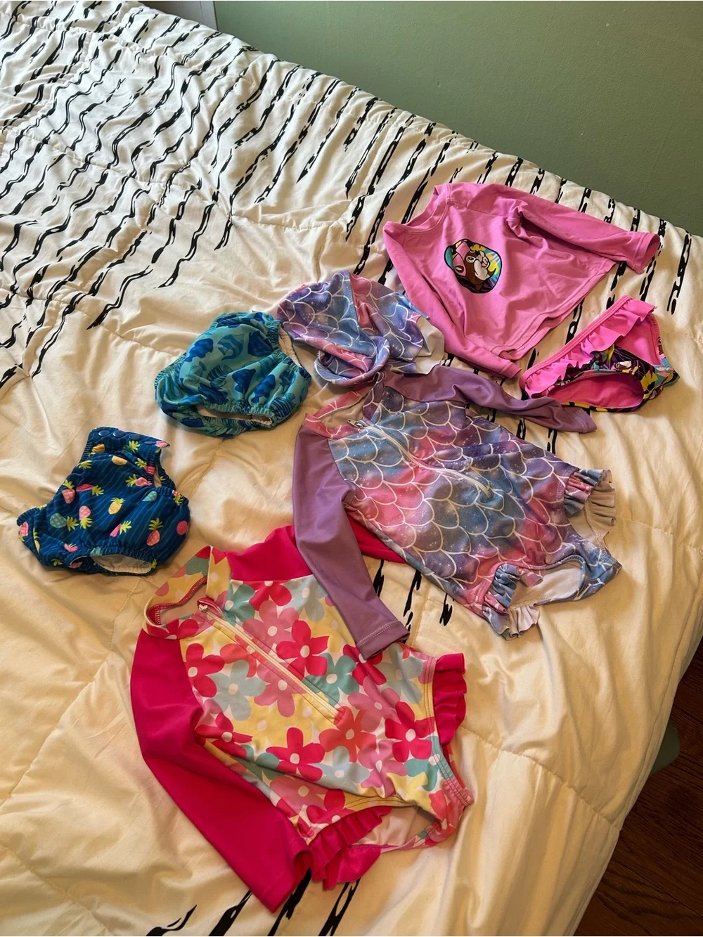 Girls' Mermaid Print Long Sleeve Swimsuit & Swim Set - Pink & Purple